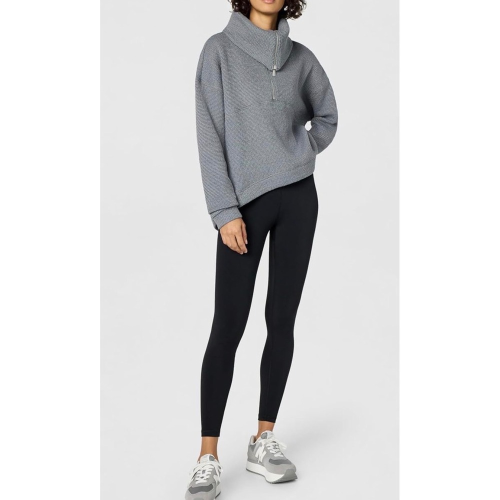 Sweaty Betty Women Grey Restful Bouclé Half Zip Sweatshirt shawl collar